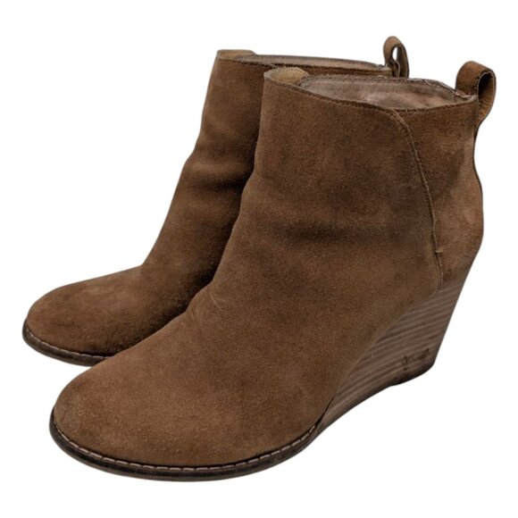Lucky Brand Yezzah Oiled Suede Booties Womens Honey Brown Ankle Boots Sz 8.5 - Picture 7 of 14